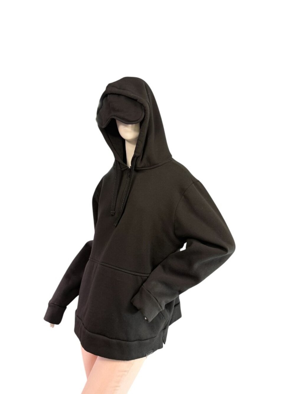 POND LOS ANGELES Black Quarter Zip Travel Essential Hoodie w/ Sleep Mask Size L